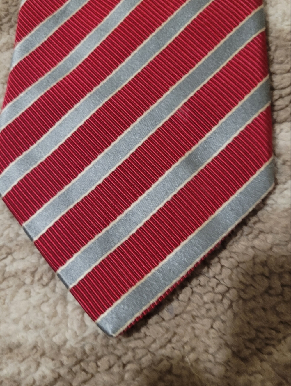 Burberry Red and Silver Striped Silk Tie
